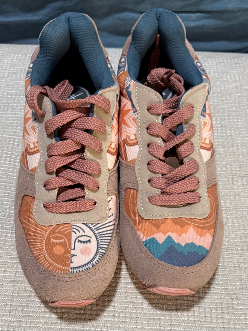 Women’s Casual Suede Lace-Up Sneakers in Brown & Peach